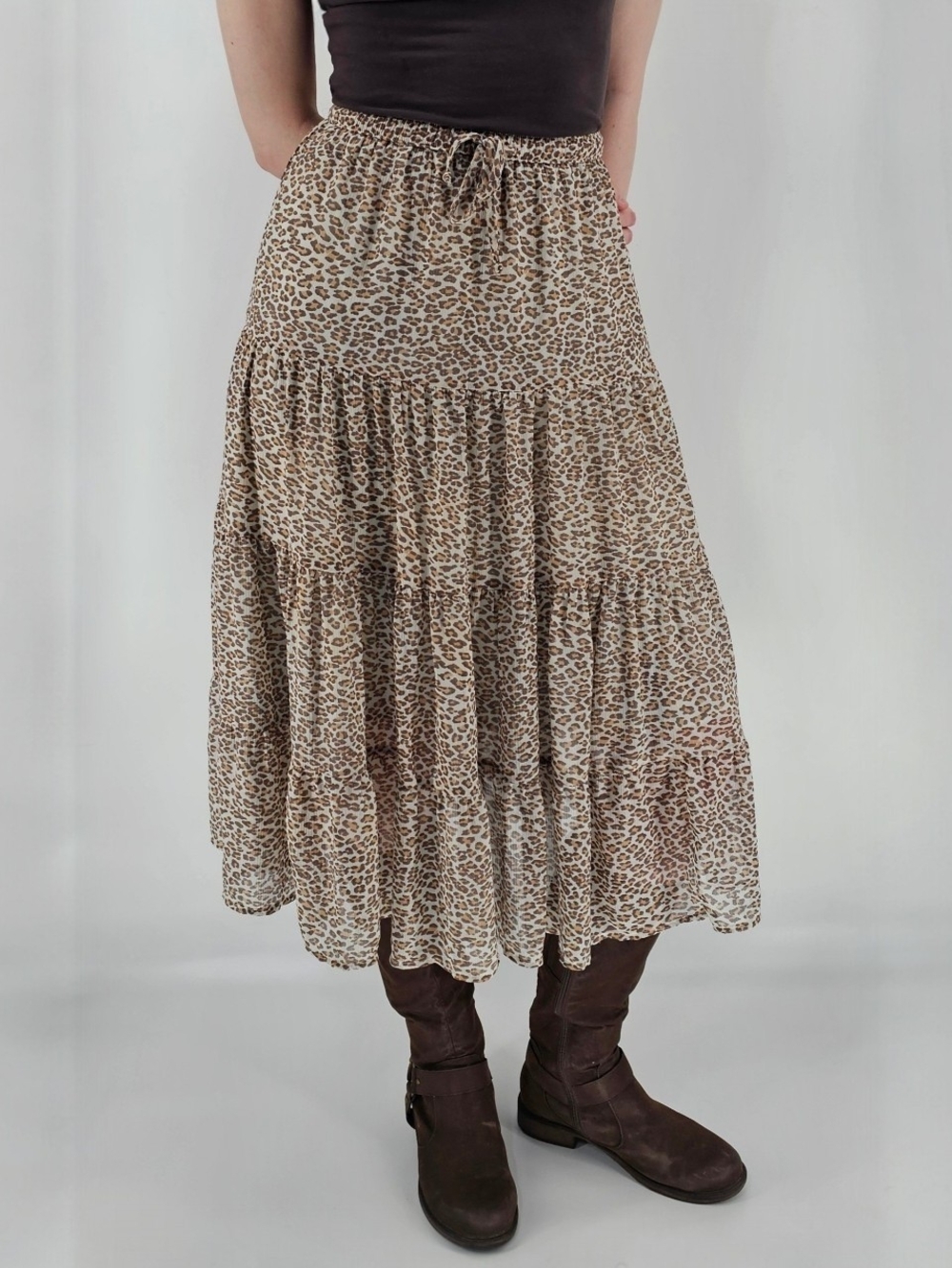 Aerie Leopard Print Tiered Maxi Skirt Boho Cottagecore